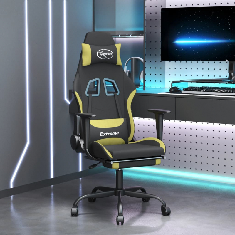 Gaming-Stuhl mit Fußstütze Drehbar Schwarz und Hellgrün Stoff