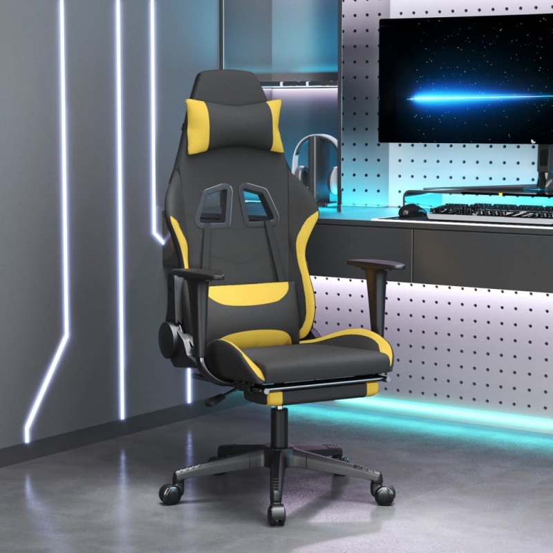 Gaming-Stuhl mit Fußstütze Drehbar Schwarz und Hellgelb Stoff