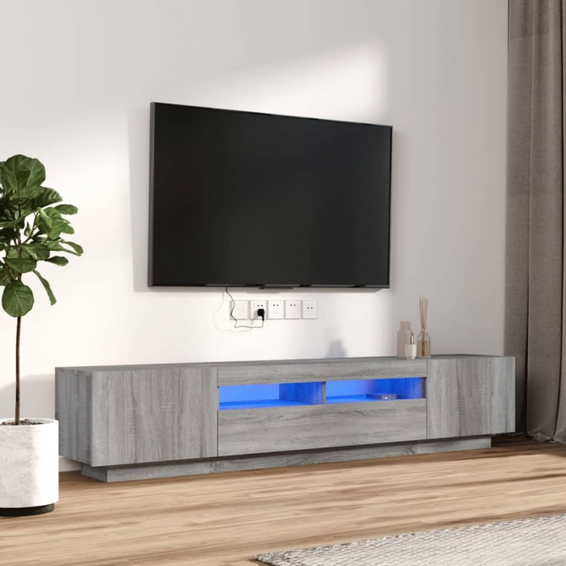 2-tlg. TV-Schrank-Set LED-Leuchten Grau Sonoma Holzwerkstoff