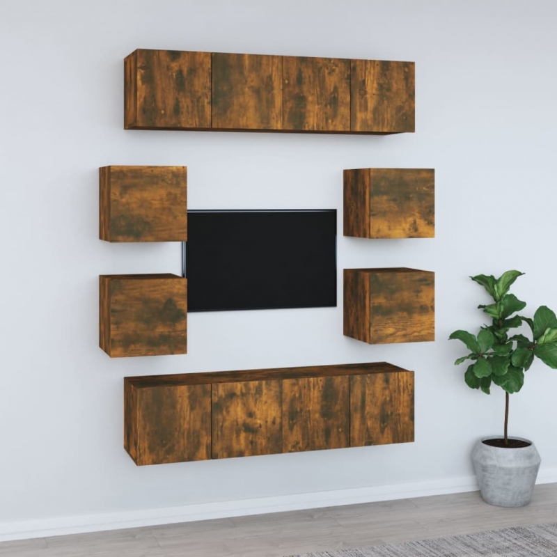 8-tlg. TV-Schrank-Set Räuchereiche Holzwerkstoff