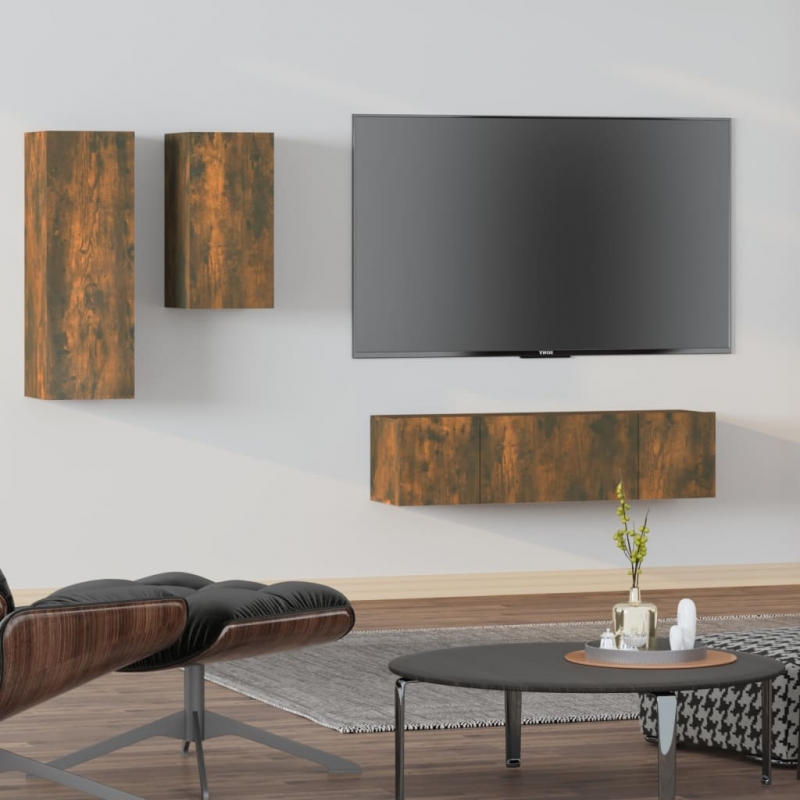 4-tlg. TV-Schrank-Set Räuchereiche Holzwerkstoff
