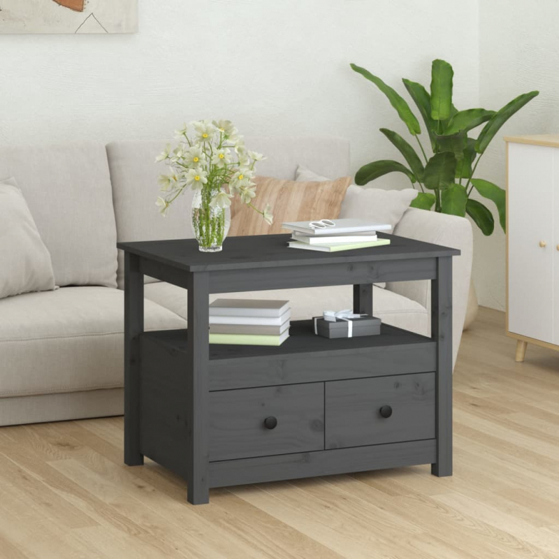 Couchtisch Grau 71x49x55 cm Massivholz Kiefer