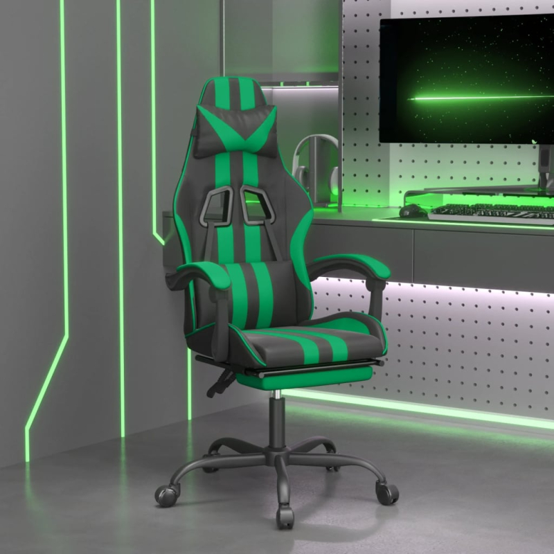 Gaming-Stuhl mit Fußstütze Drehbar Schwarz & Grün Kunstleder