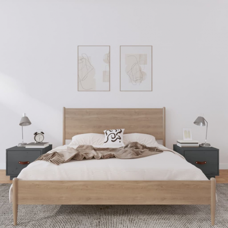 Nachttische 2 Stk. Grau 40x34x35 cm Massivholz Kiefer