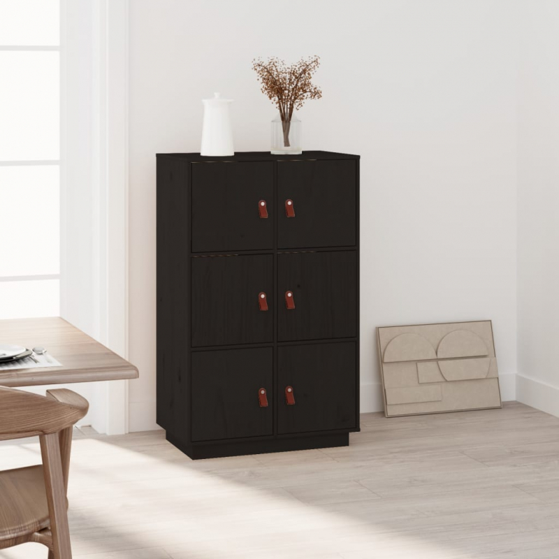 Highboard Schwarz 67x40x108,5 cm Massivholz Kiefer
