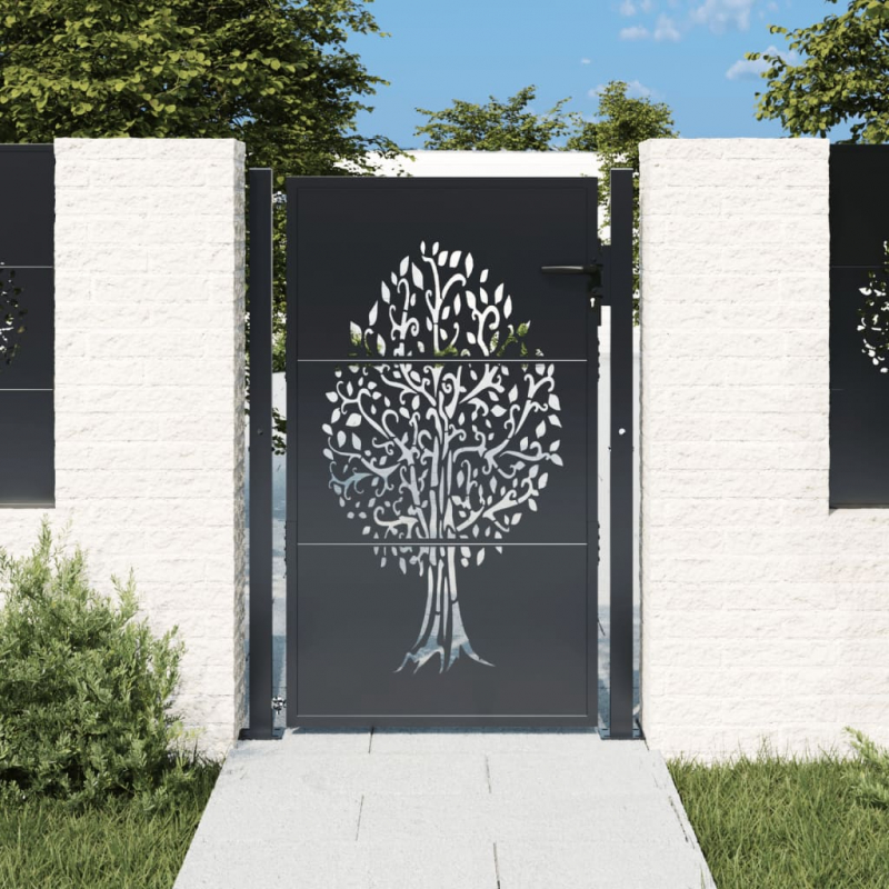 Gartentor Anthrazit 105x130 cm Stahl Baum-Design