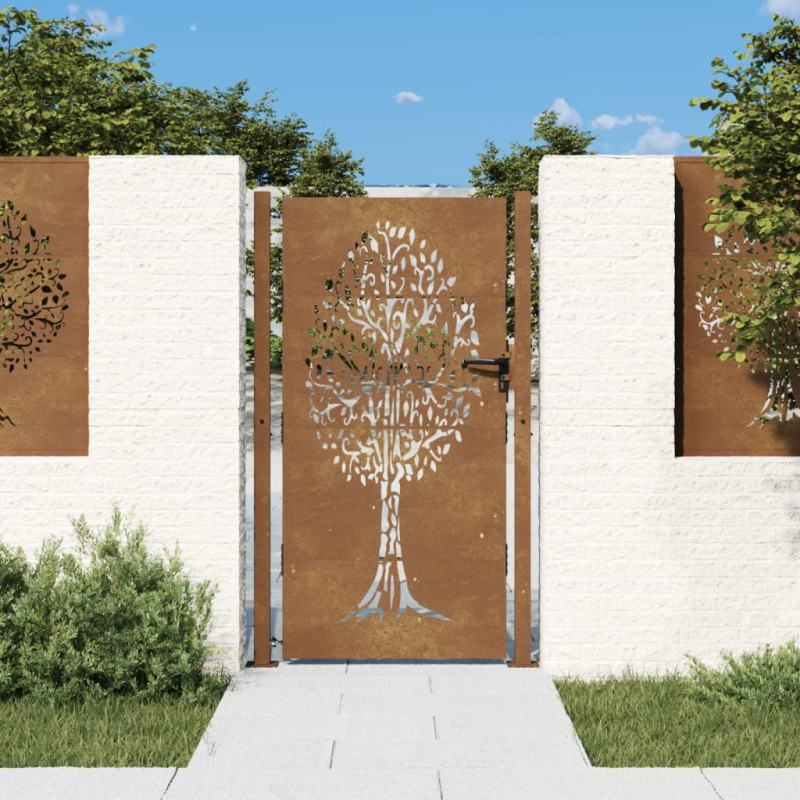 Gartentor 105x180 cm Cortenstahl Baum-Design