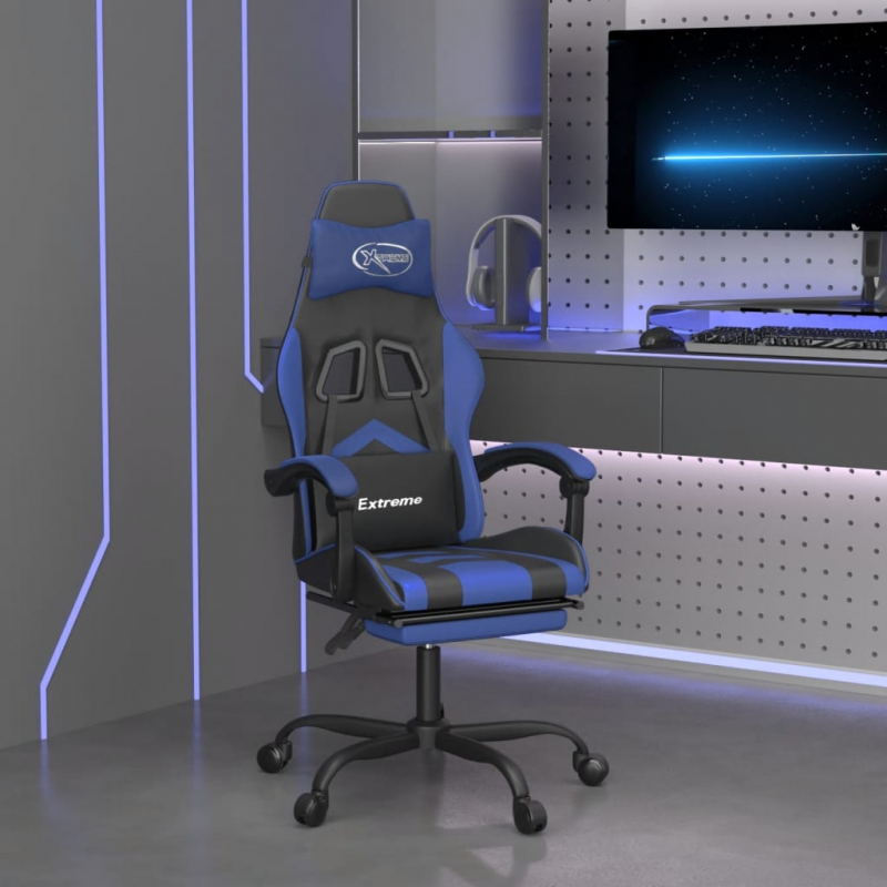 Gaming-Stuhl mit Fußstütze Schwarz und Blau Kunstleder