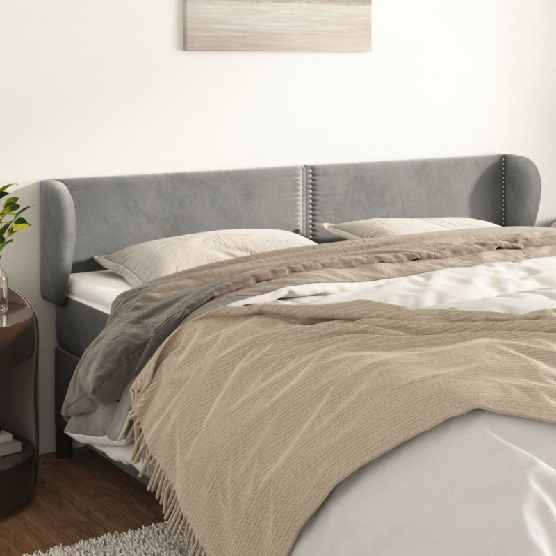 Kopfteil mit Ohren Hellgrau 163x23x78/88 cm Samt