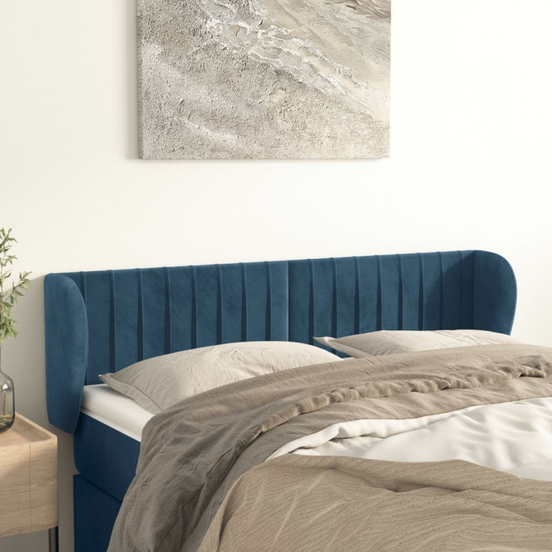 Kopfteil mit Ohren Dunkelblau 147x23x78/88 cm Samt