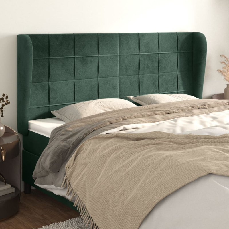 Kopfteil mit Ohren Dunkelgrün 203x23x118/128 cm Samt