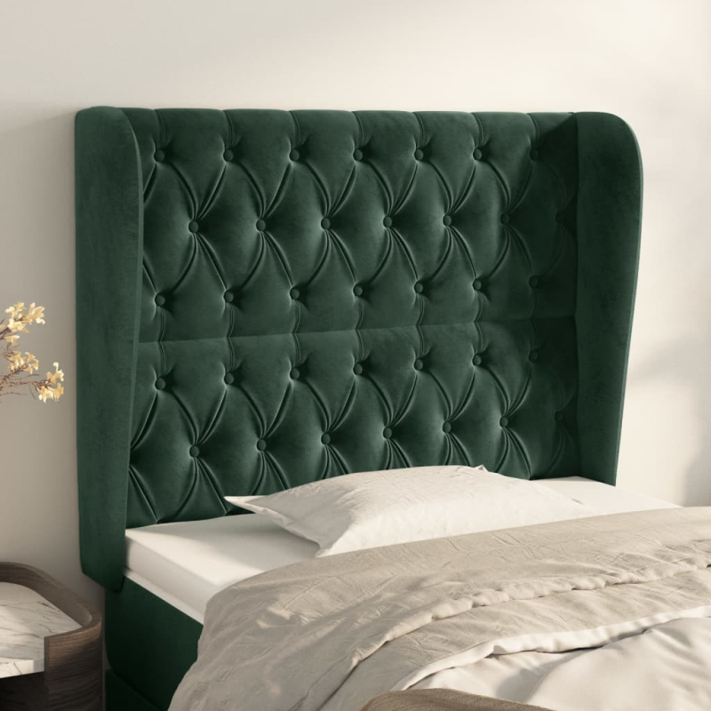 Kopfteil mit Ohren Dunkelgrün 103x23x118/128 cm Samt