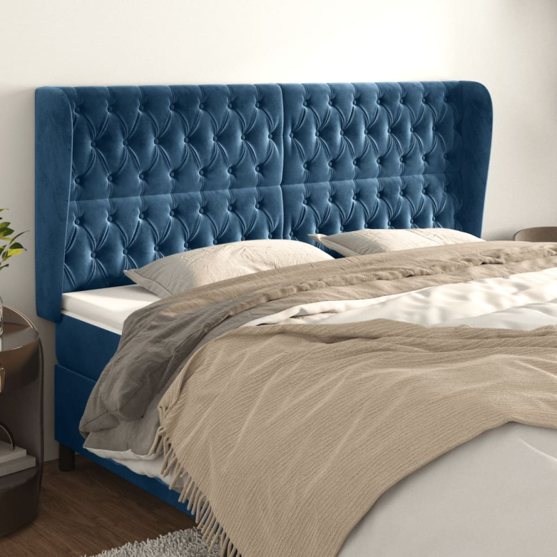 Kopfteil mit Ohren Dunkelblau 183x23x118/128 cm Samt