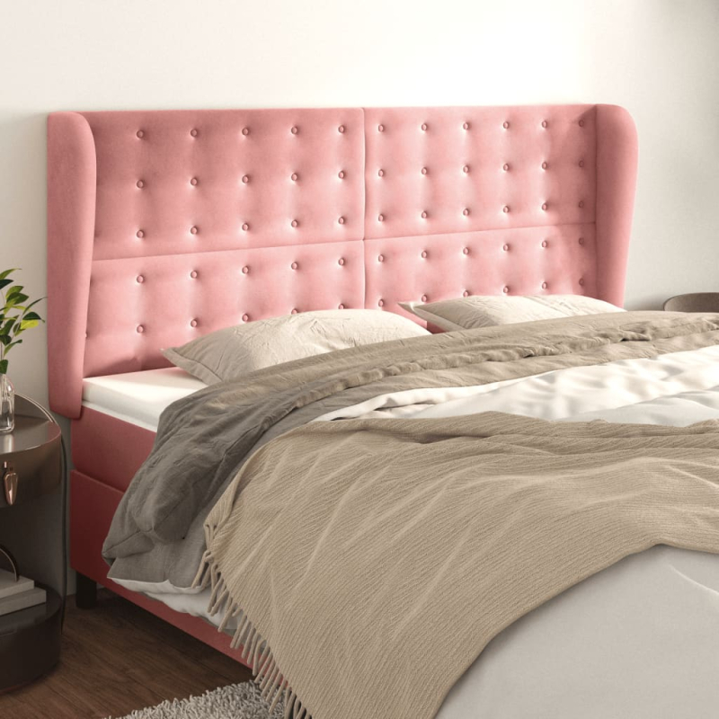 Kopfteil mit Ohren Rosa 163x23x118/128 cm Samt