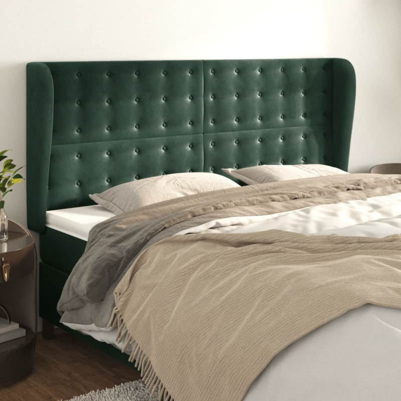 Kopfteil mit Ohren Dunkelgrün 203x23x118/128 cm Samt