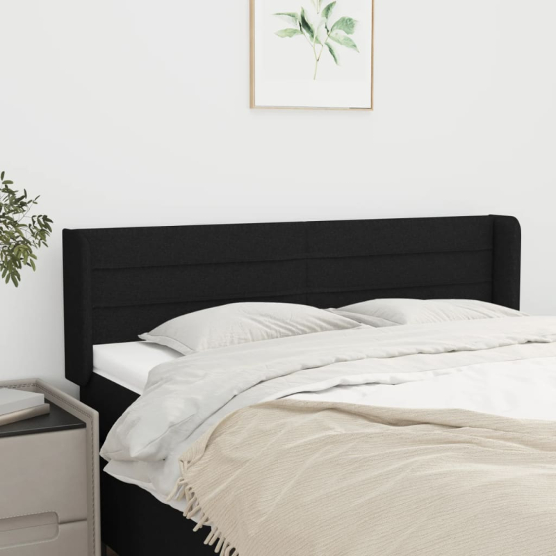 Kopfteil mit Ohren Schwarz 147x16x78/88 cm Stoff