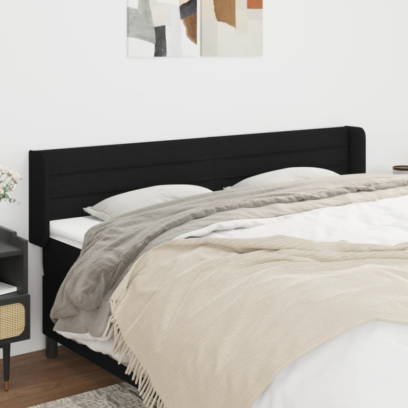 Kopfteil mit Ohren Schwarz 203x16x78/88 cm Stoff