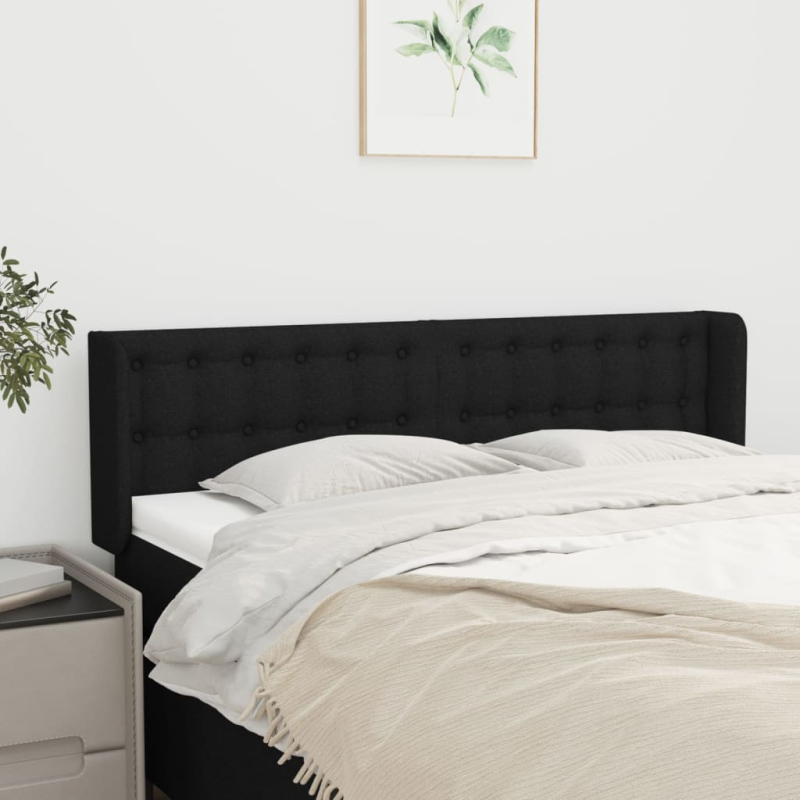 Kopfteil mit Ohren Schwarz 147x16x78/88 cm Stoff