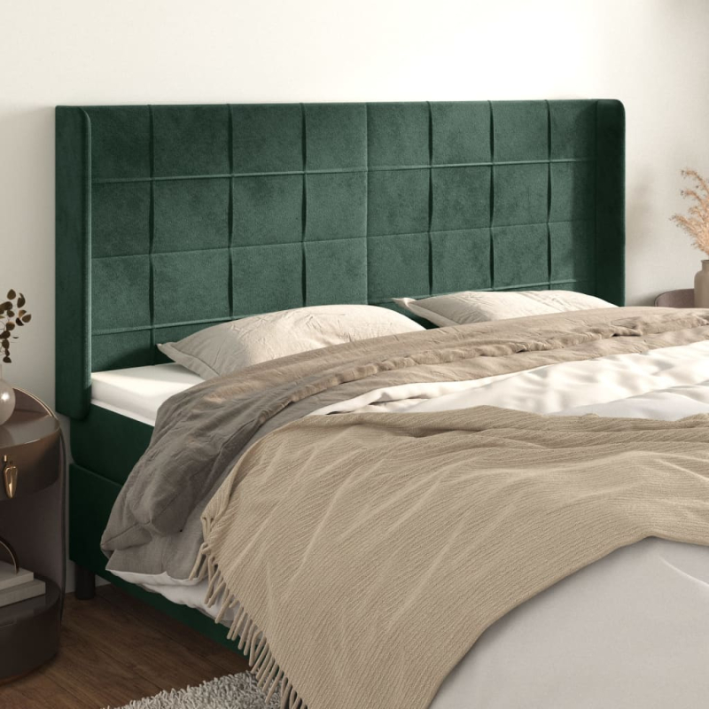 Kopfteil mit Ohren Dunkelgrün 183x16x118/128 cm Samt