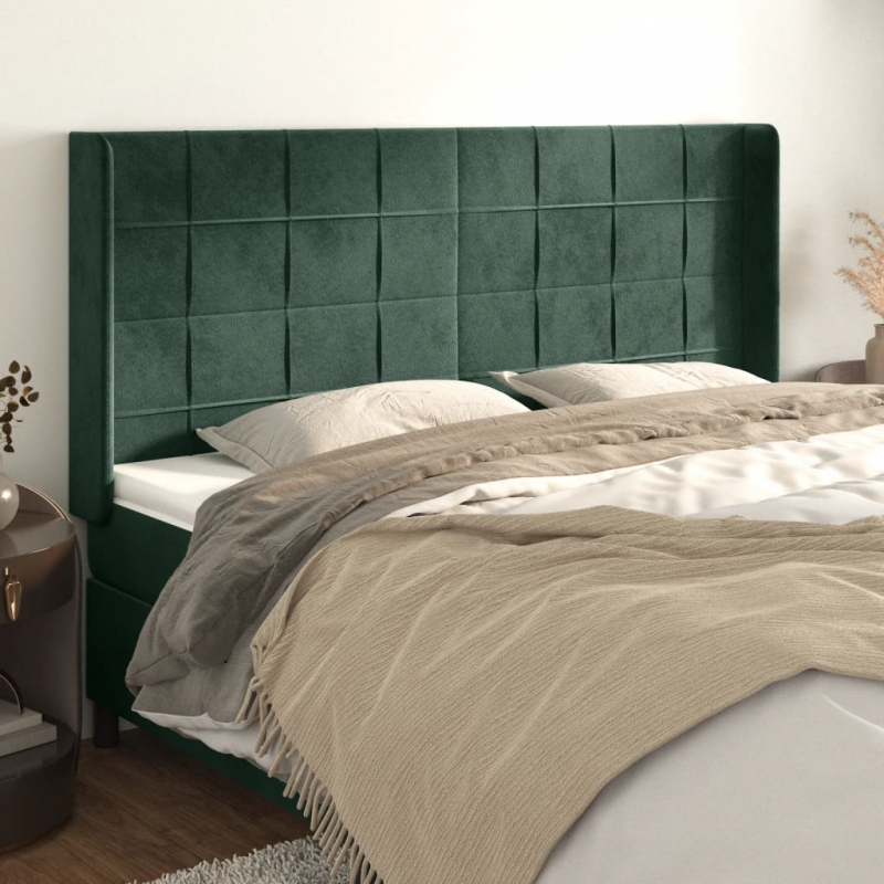 Kopfteil mit Ohren Dunkelgrün 203x16x118/128 cm Samt