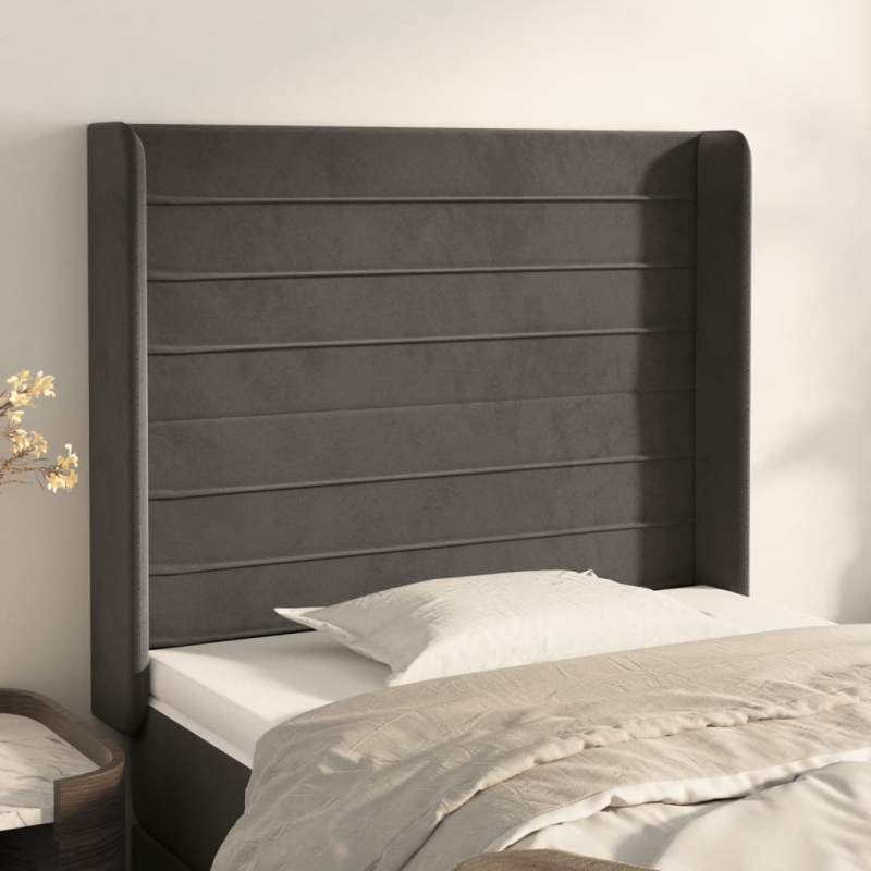 Kopfteil mit Ohren Dunkelgrau 103x16x118/128 cm Samt