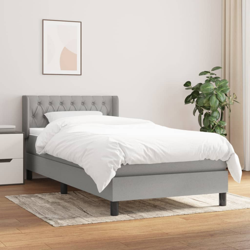 Boxspringbett mit Matratze Hellgrau 90x190 cm Stoff