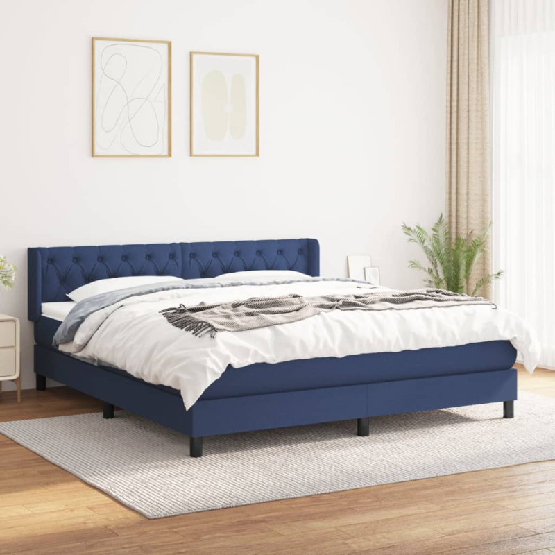 Boxspringbett mit Matratze Blau 160x200 cm Stoff