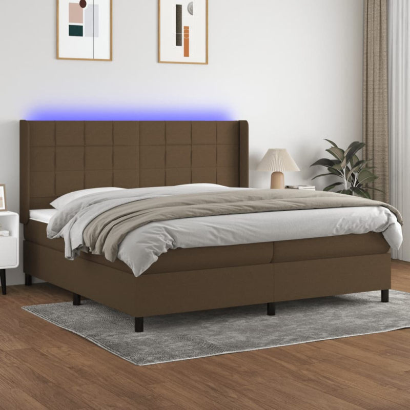 Boxspringbett mit Matratze & LED Dunkelbraun 200x200 cm Stoff