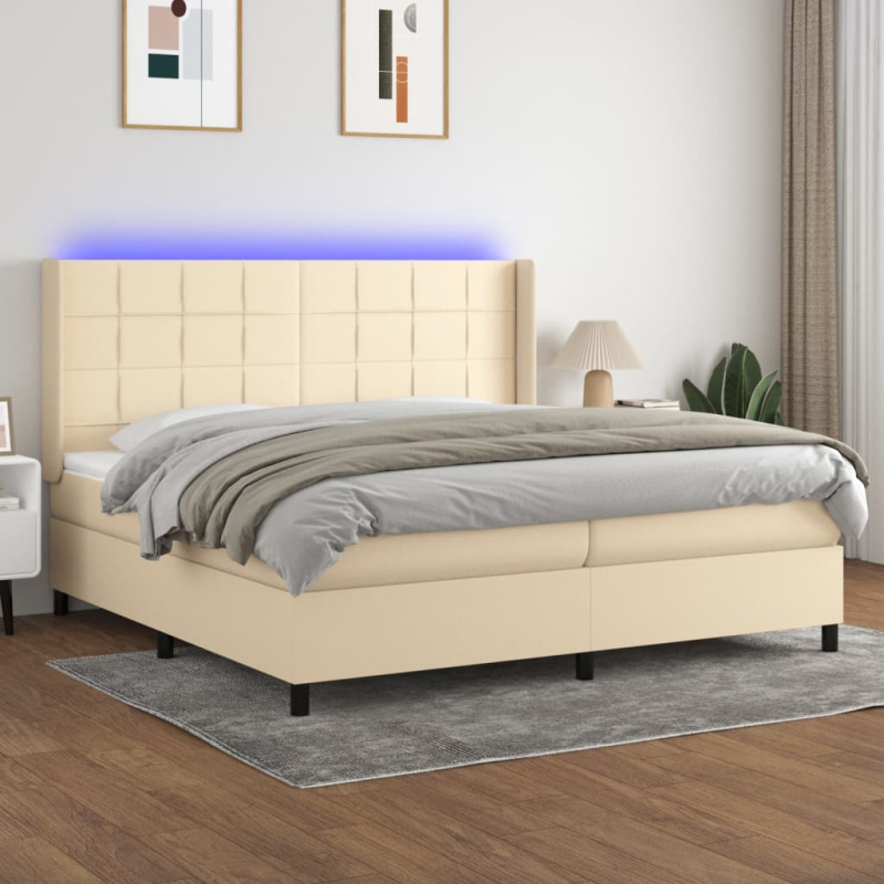 Boxspringbett mit Matratze & LED Creme 200x200 cm Stoff