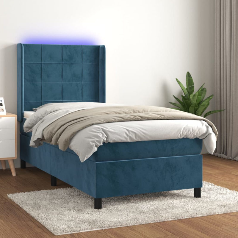 Boxspringbett mit Matratze & LED Dunkelblau 90x190 cm Samt