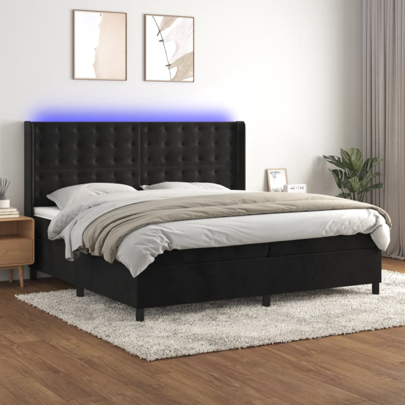 Boxspringbett mit Matratze & LED Schwarz 200x200 cm Samt