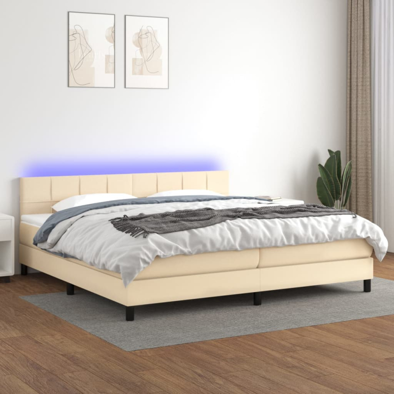 Boxspringbett mit Matratze & LED Creme 200x200 cm Stoff