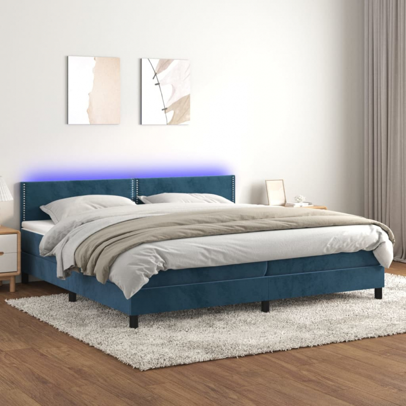 Boxspringbett mit Matratze & LED Dunkelblau 200x200 cm Samt