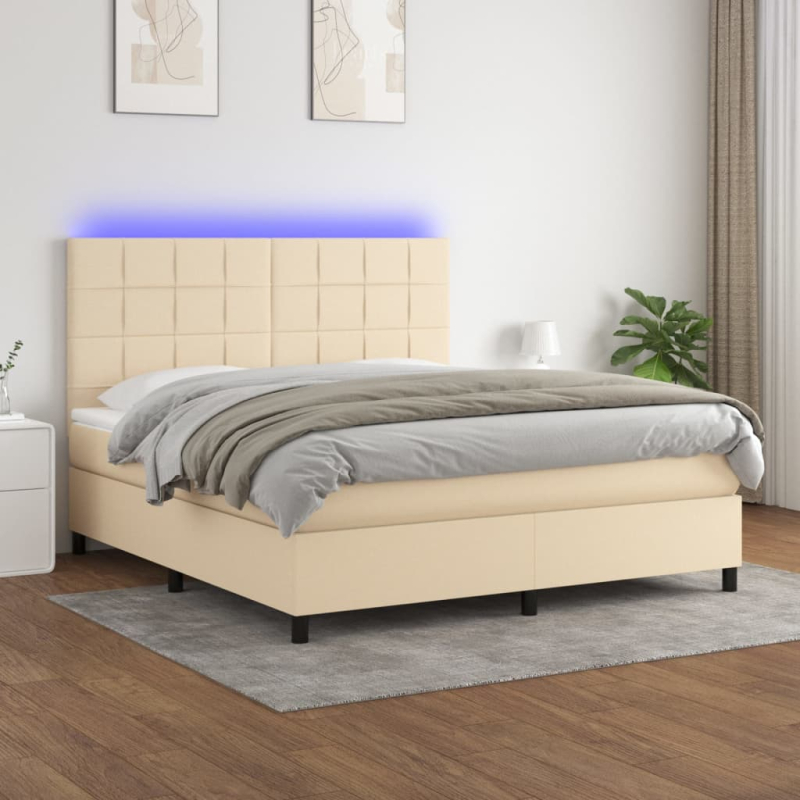 Boxspringbett mit Matratze & LED Creme 180x200 cm Stoff