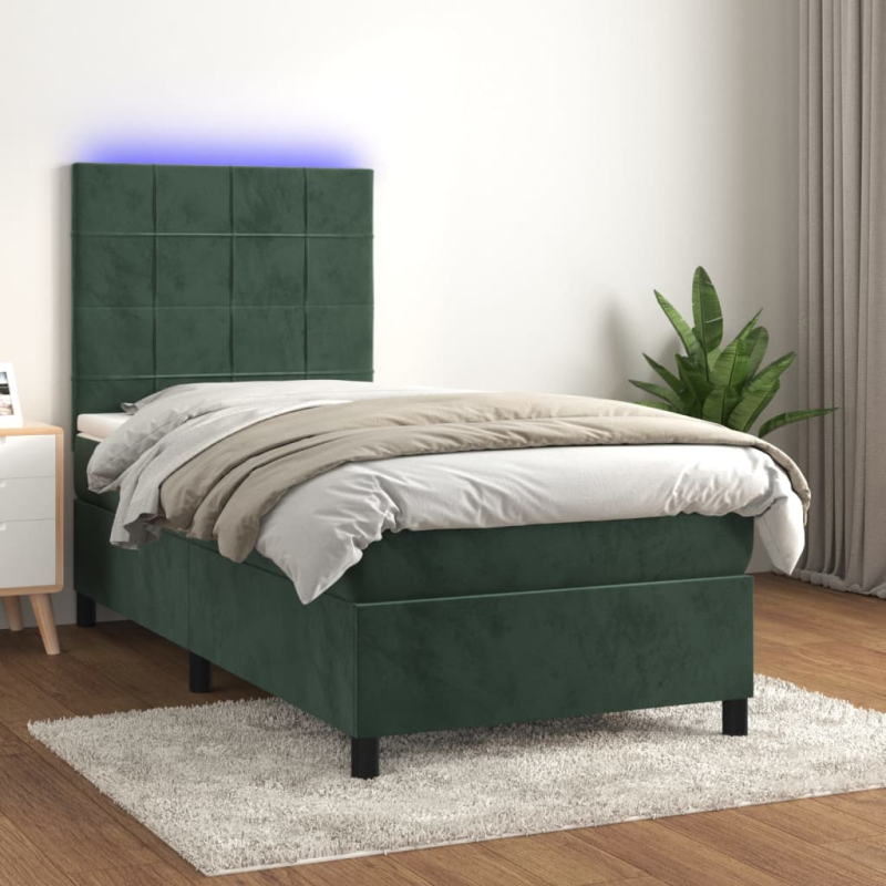 Boxspringbett mit Matratze & LED Dunkelgrün 80x200 cm Samt