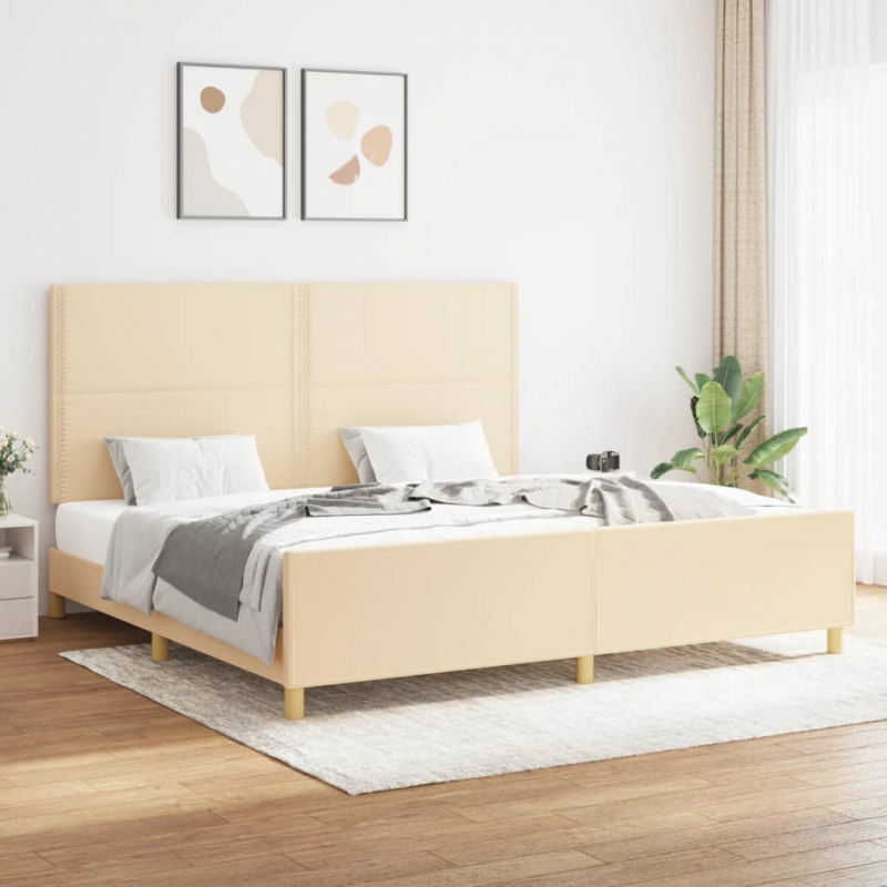 Bettgestell ohne Matratze Creme 200x200 cm Stoff