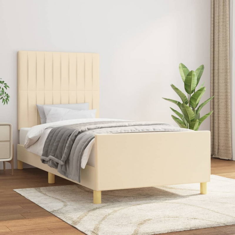 Bettgestell ohne Matratze Creme 90x190 cm Stoff