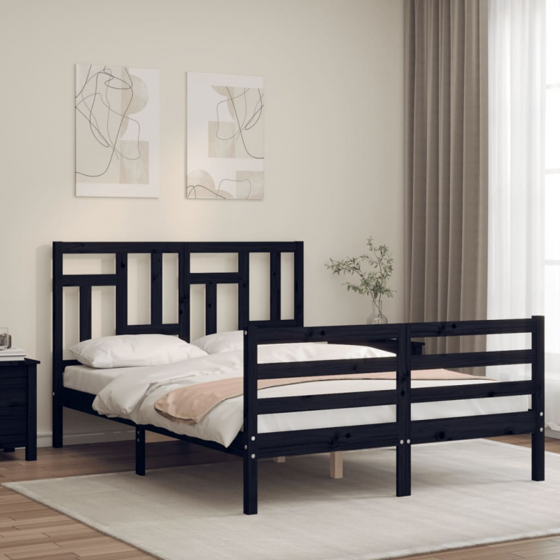Massivholzbett mit Kopfteil Schwarz 140x200 cm