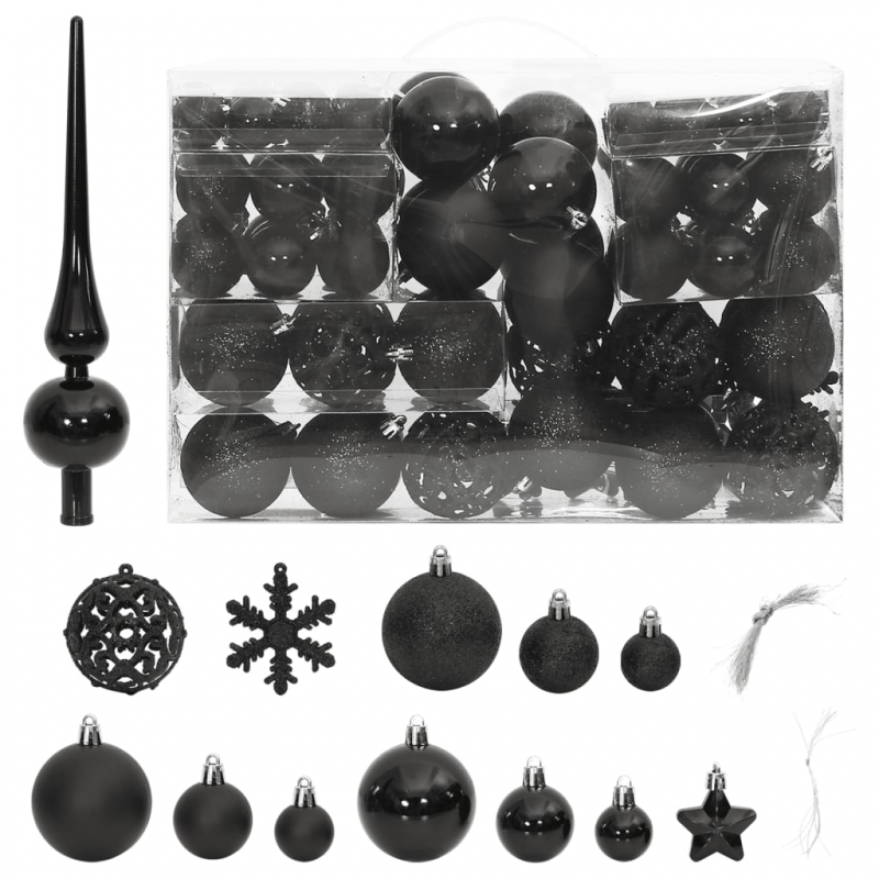 111-tlg. Weihnachtskugel-Set Schwarz Polystyrol