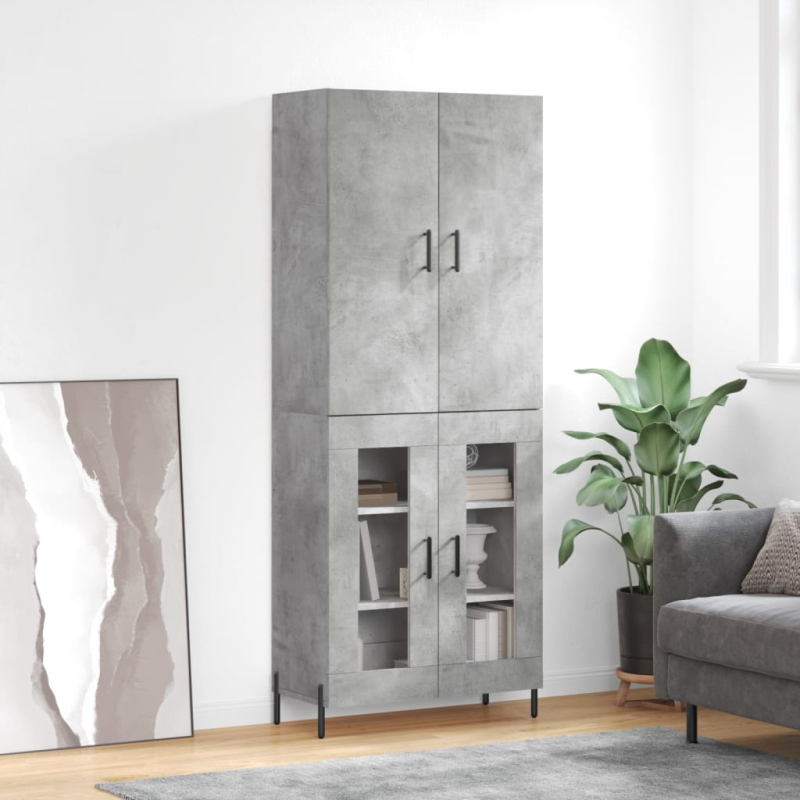 Highboard Betongrau 69,5x34x180 cm Holzwerkstoff