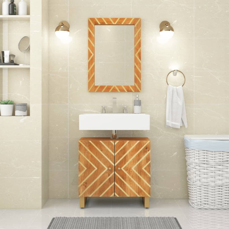 Waschbeckenunterschrank Braun und Schwarz Massivholz Mango