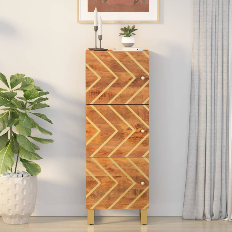 Highboard Braun und Schwarz 40x33,5x110 cm Massivholz Mango
