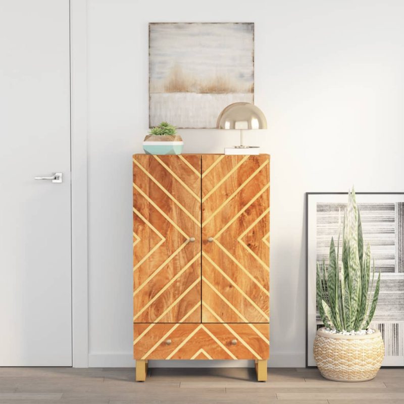 Highboard Braun und Schwarz 60x33,5x100 cm Massivholz Mango