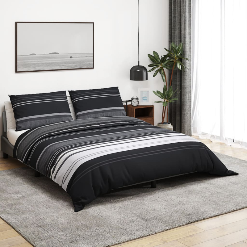 Bettwäsche-Set Schwarz und Weiß 135x200 cm Baumwolle