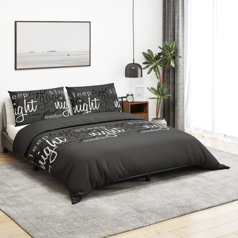 Bettwäsche-Set Schwarz 135x200 cm Baumwolle