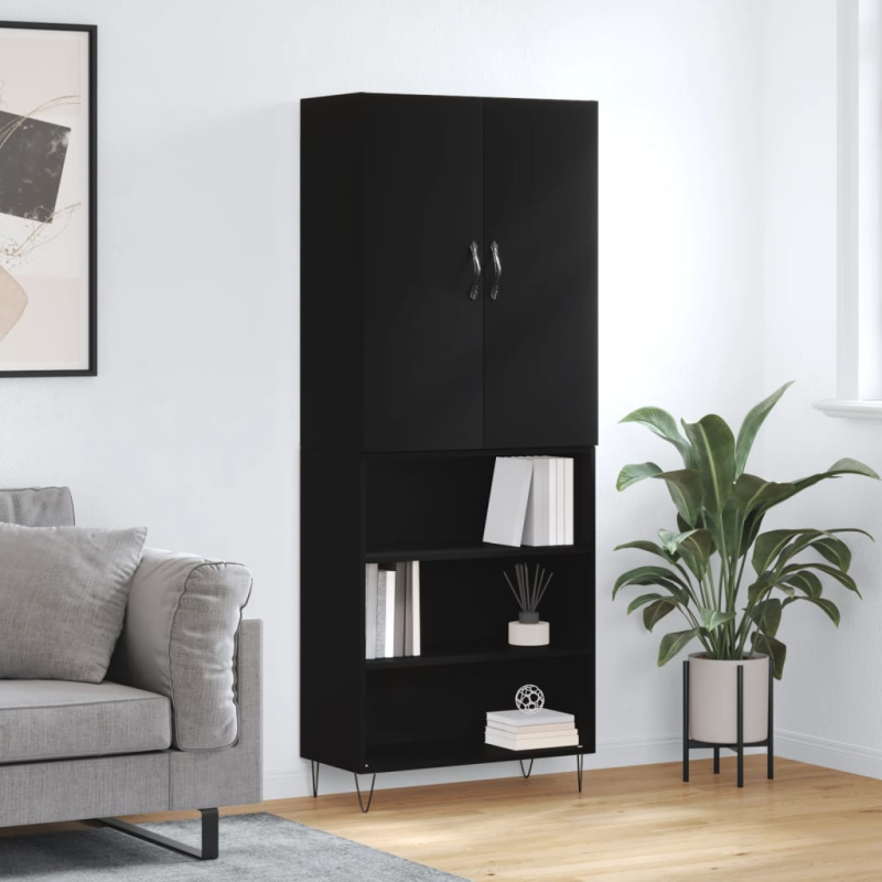 Highboard Schwarz 69,5x34x180 cm Holzwerkstoff
