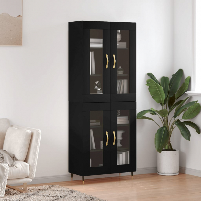 Highboard Schwarz 69,5x34x180 cm Holzwerkstoff