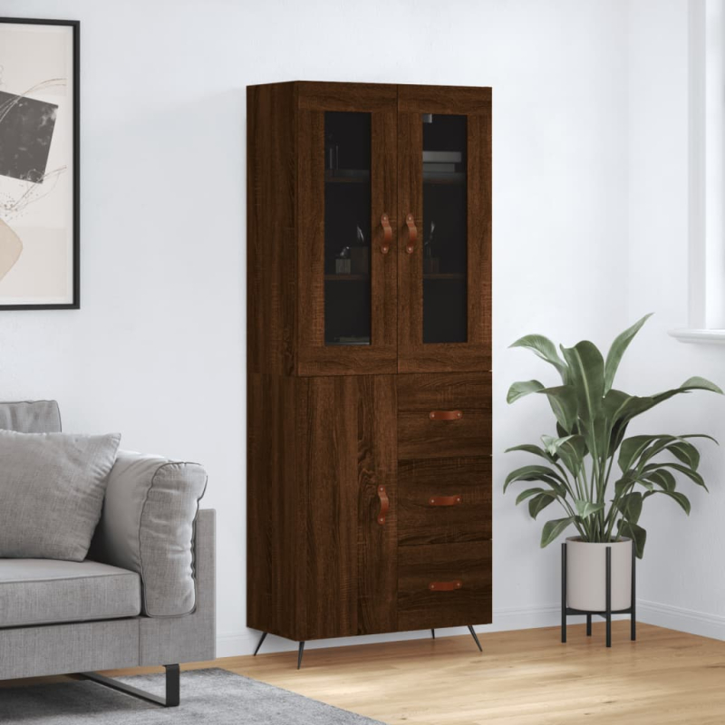 Highboard Braun Eichen-Optik 69,5x34x180 cm Holzwerkstoff