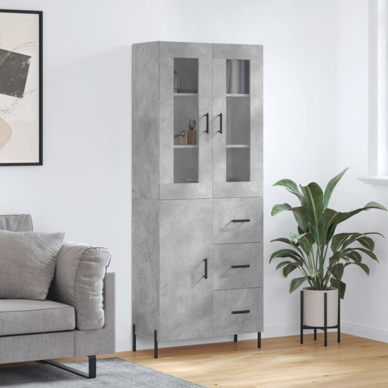Highboard Betongrau 69,5x34x180 cm Holzwerkstoff