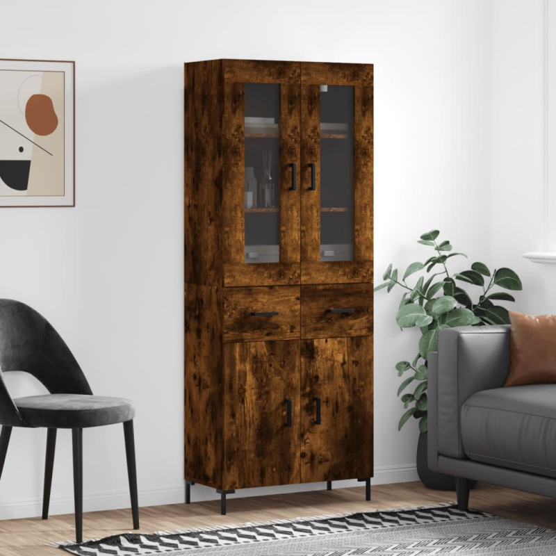 Highboard Räuchereiche 69,5x34x180 cm Holzwerkstoff
